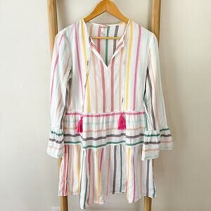 PilyQ Striped Tassel Cover Up Swim Dress Tunic White Multicolor XS/S